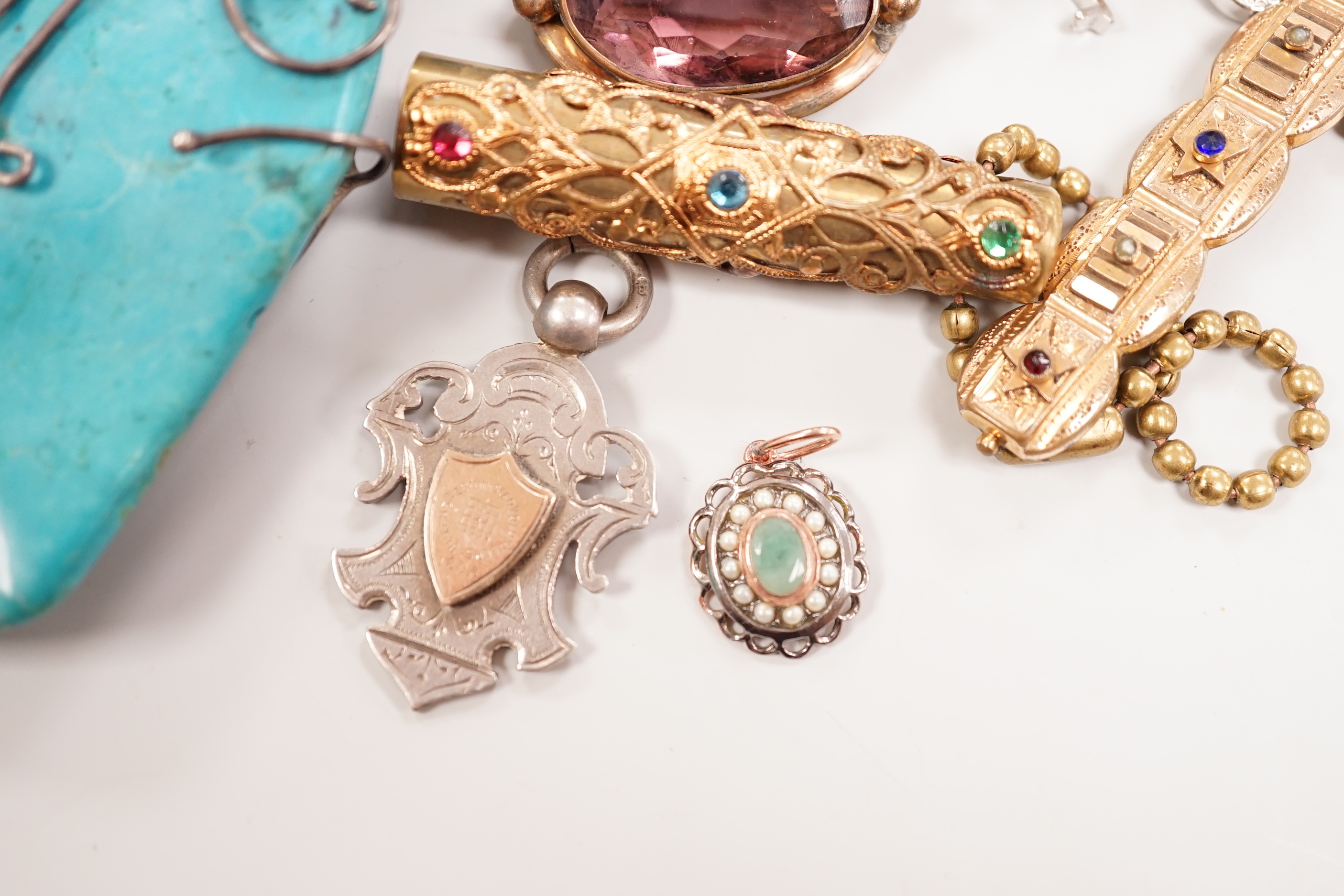 Assorted costume and other jewellery including antique buckle, paste jewellery, silver medallion etc.